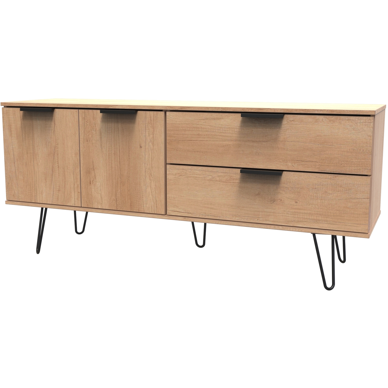 Hong Kong C Ready Assembled 2 Drawer 2 Door Wide Sideboard - Nebraska Oak