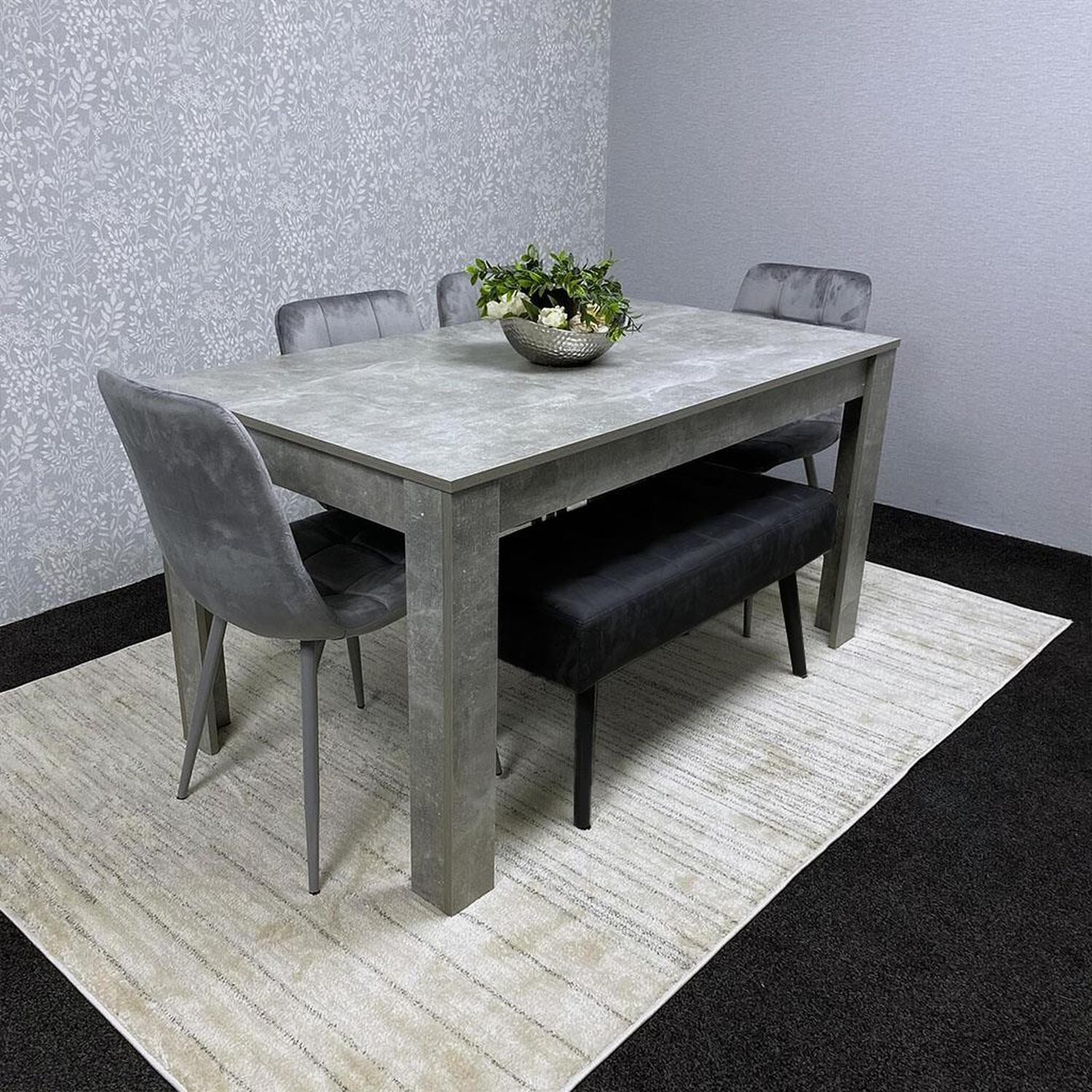 Dining Table and 4 Chairs With Bench Stone Grey Effect Wood Table