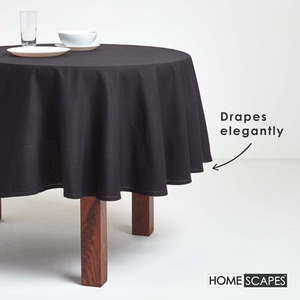 Black Plain Cotton Round Tablecloth shot 9902996