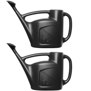2x 6L Black Watering Can With Detachable Sprinkler Rose