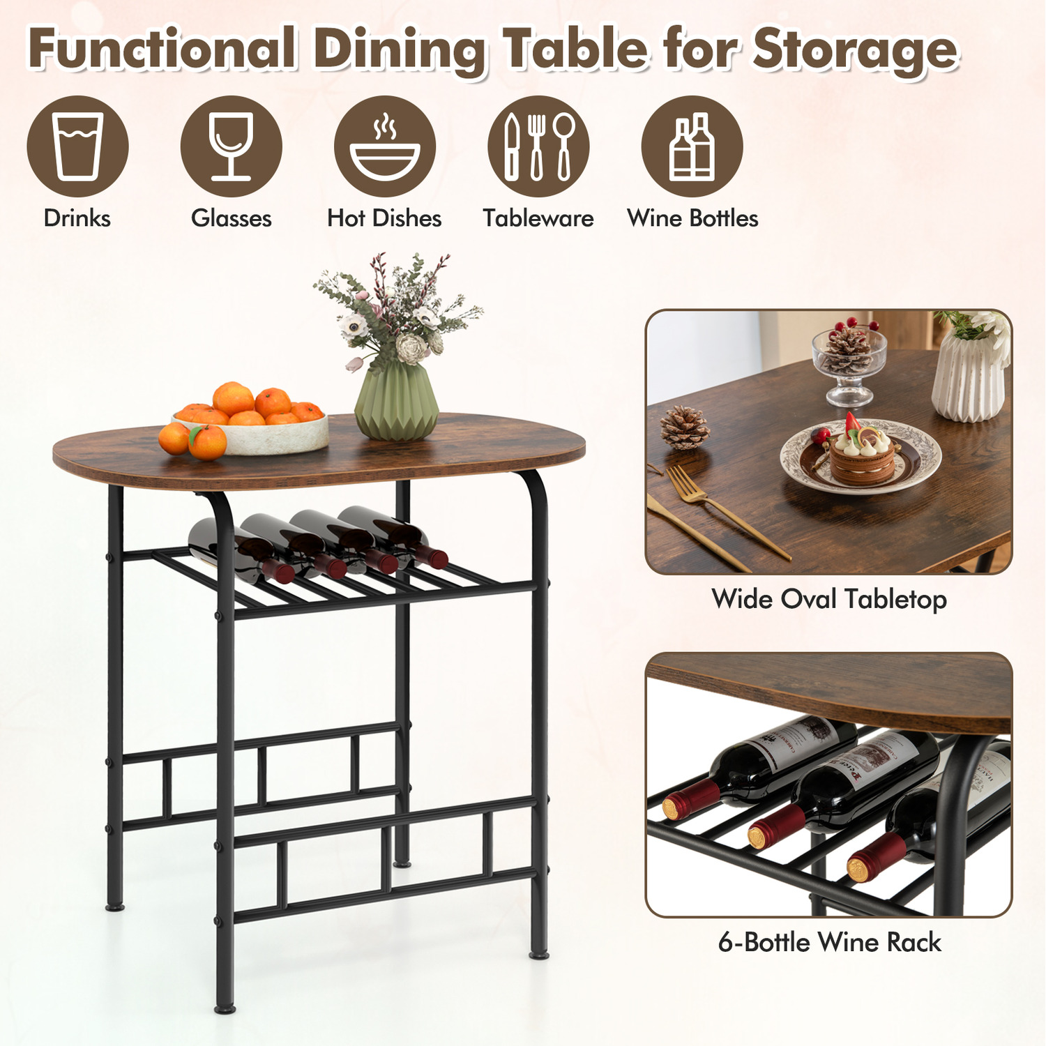 3-piece Space-saving Dining Table Set - Brown