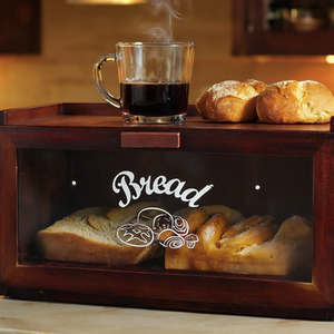 Retro Bamboo Bread Bin, Single Layer with Top Shelf