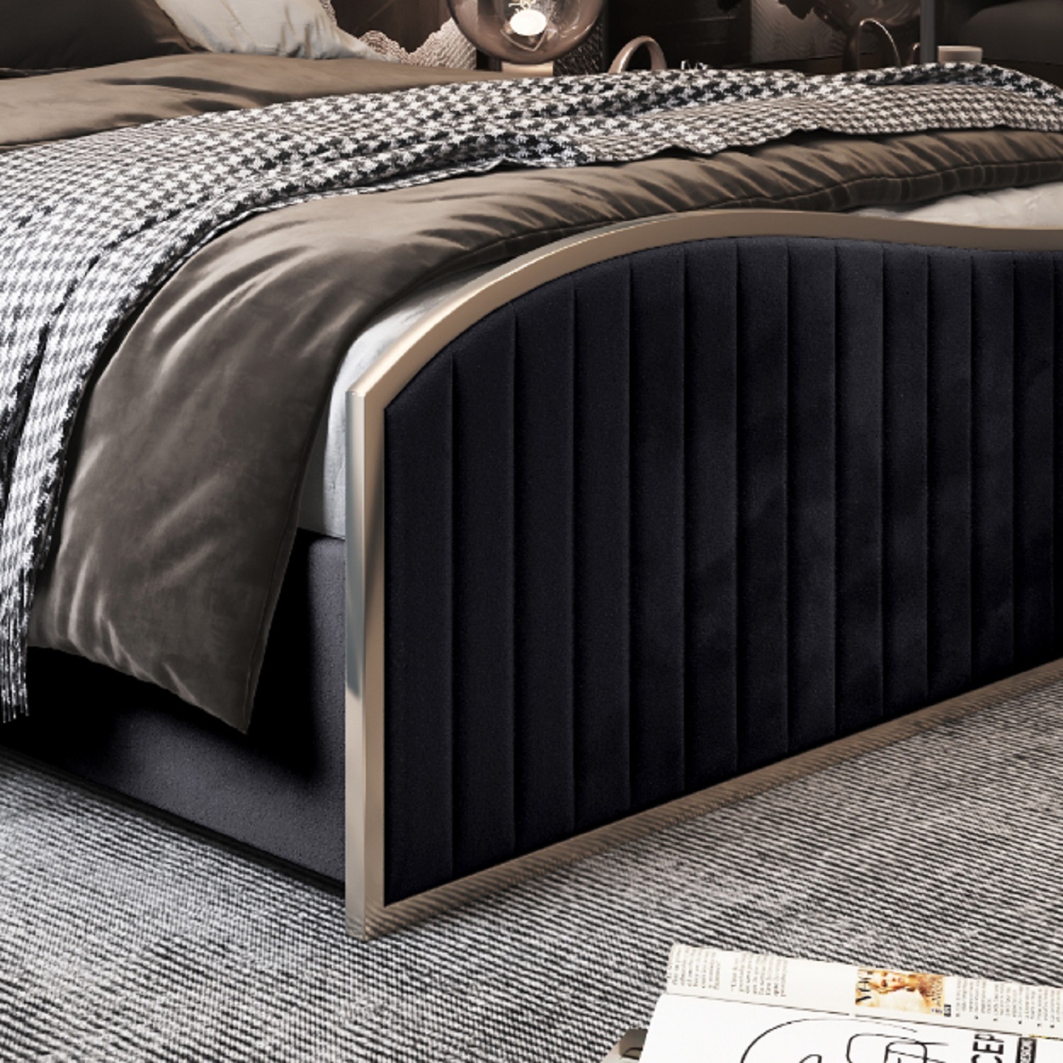 Darlington Soft Velvet Upholstered Metal Bed Frame - Black Small Double