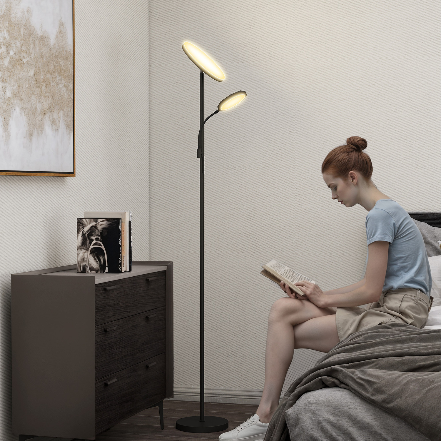 HOMCOM Floor Lamp with 4 Scene Modes - Black