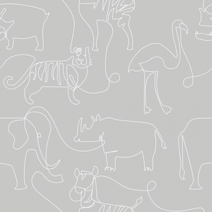 Lines At The Zoo Wallpaper in Pale Grey