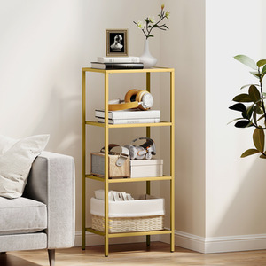 HOMCOM 4-Tier Shelving Unit Modern Glass Shelf Bookshelf for Home Gold Tone