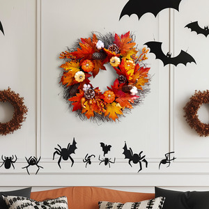 Autumn Harvest Wreath with Maple Leaves and Pumpkins