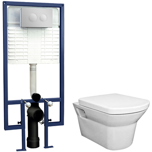 Wall Hung Toilet Pan Seat Concealed Cistern Push Button Plate 400mm