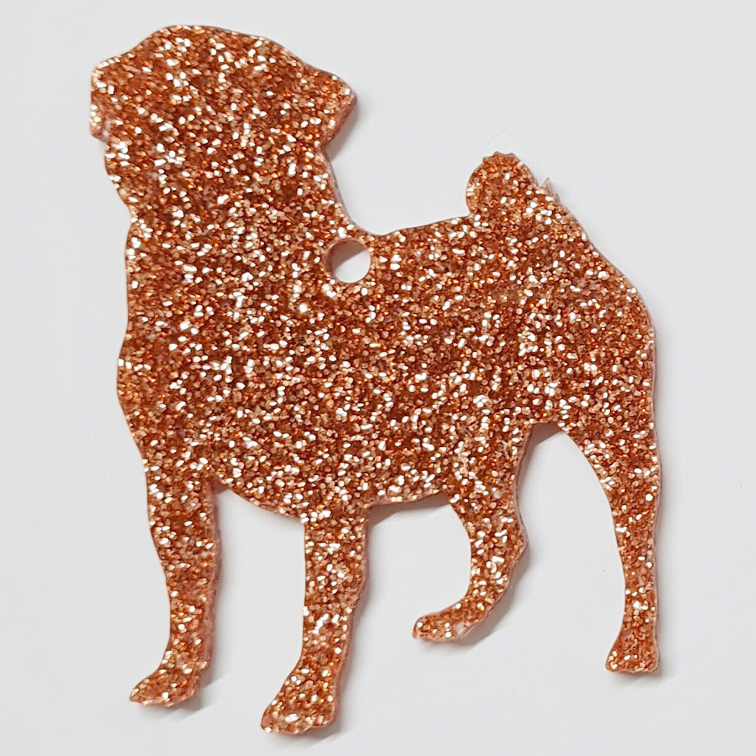 Glitter Pug Style 2 Christmas Decoration - Rose Gold