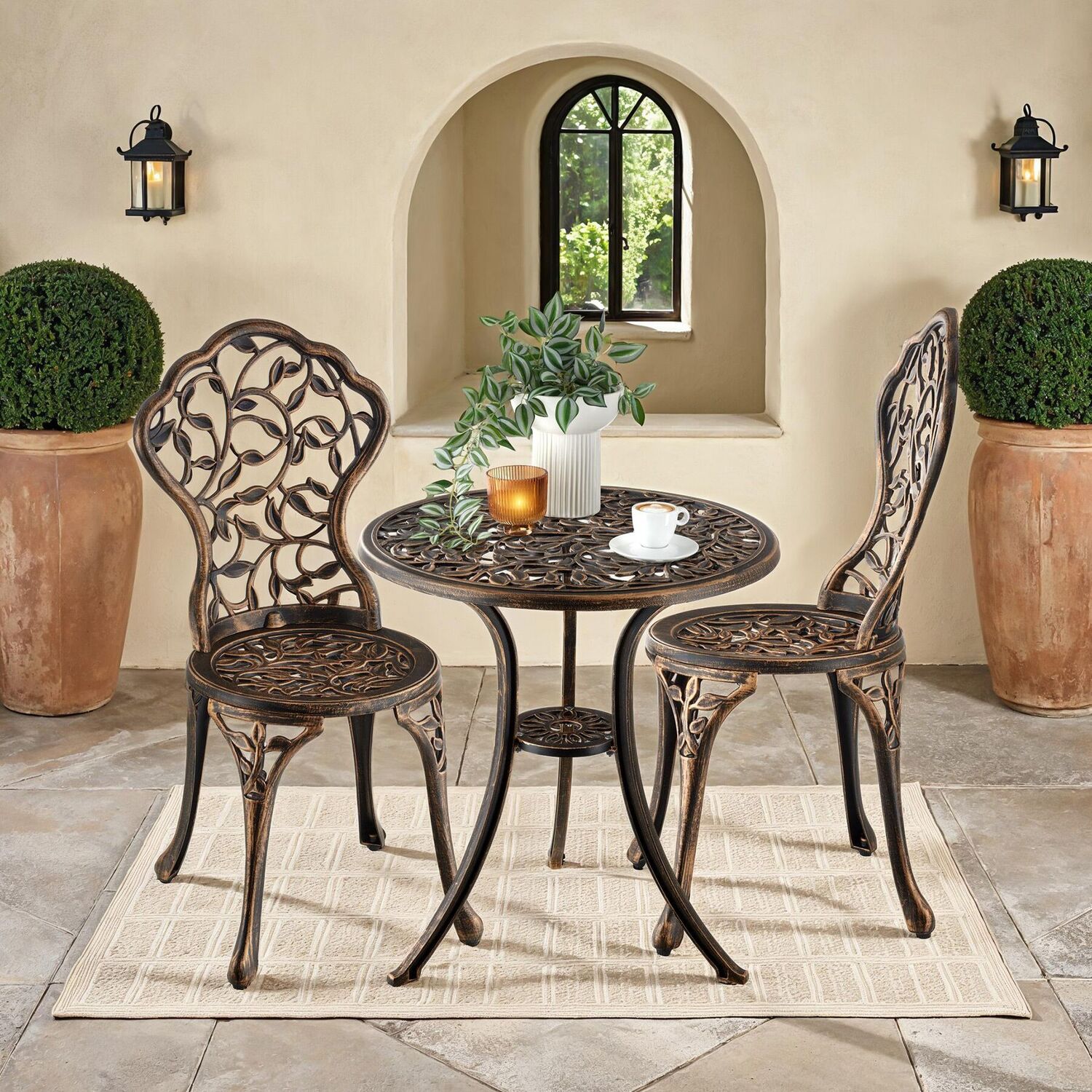 Garden Furniture Set With 2 Chairs And 1 Table In A Vintage Bronze Look - Black Grey