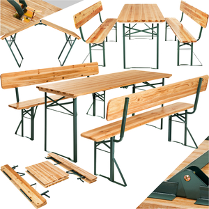 Picnic Table  Benches Franz, 1 Table  2 Benches, Foldable, With Backrests