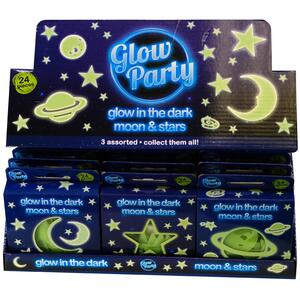 Glow in the Dark Moon  Stars Ceiling Decorations Pack of 24