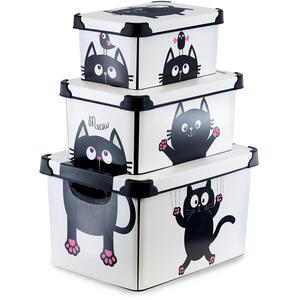 Decorative Storage Boxes with Lids Set of 3 Cat Theme