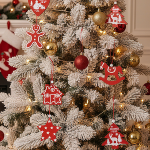 30-Piece Wooden Christmas Hanging Ornament Set in Red