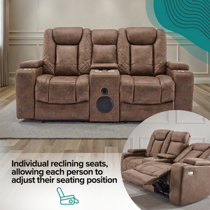 Brown Ashton 2 Seater Fabric Auto Recliner Sofa With Console shot 11556499