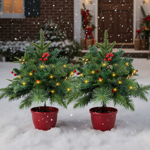 Lit Artificial Christmas Tree with Berries and Pinecones