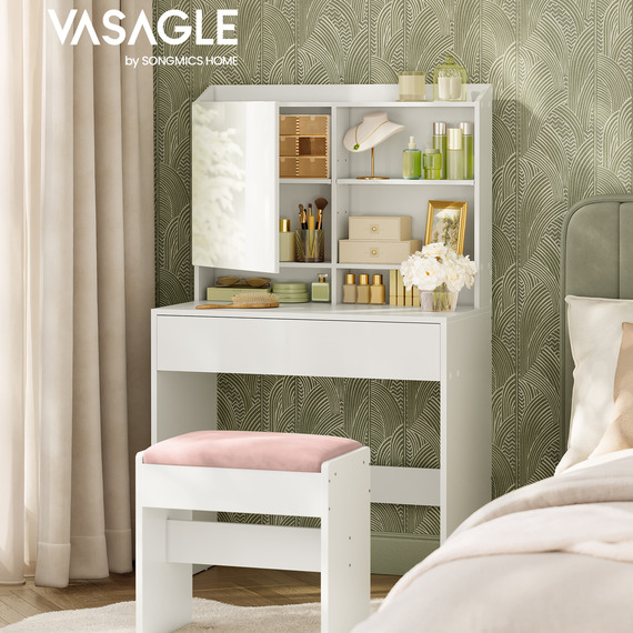 Modern 6-Tier Makeup Table with Adjustable Shelves and Mirror