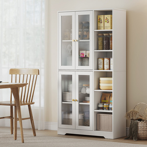 HOMCOM 172 cm Tall Kitchen Cupboard with Glass Doors