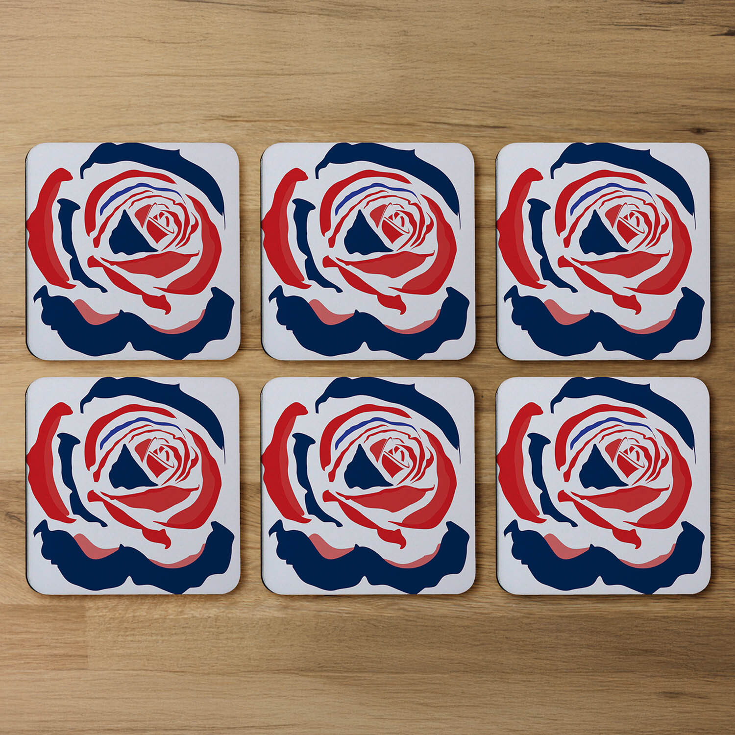 Red  Blue Rose Print Coaster - Red