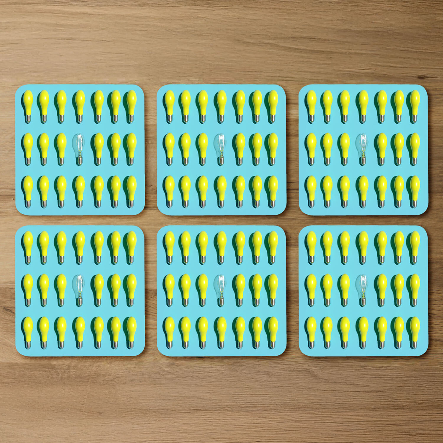 Image of Yellow Bulbs Coaster Set - Blue