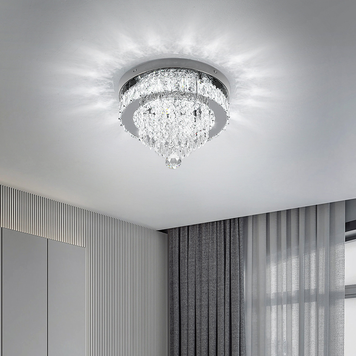 Elegant Crystal Round Ceiling Light - Silver