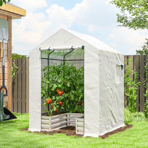 Outsunny Small Greenhouse with Raised Garden Bed, Roll Up Windows
