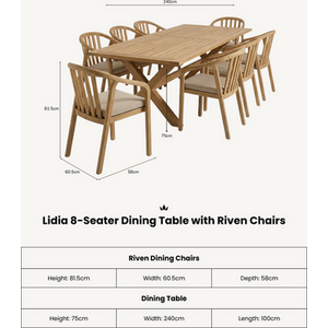LIDIA 8-Seater Dining Table with RIVEN Chairs