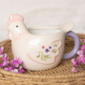 Hen Shaped Ceramic Mug with Floral Pastels, Microwave Dishwasher Safe