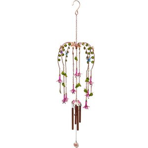 Fuchsia Windchime - Handcrafted Metal, Glass  Resin IndoorOutdoor Decor