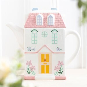Pastel House Shaped Ceramic Teapot Decorative Functional