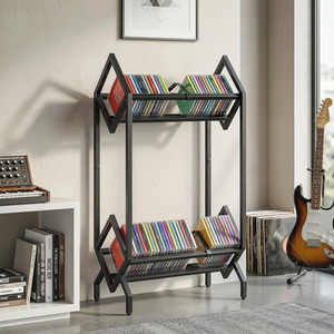 HOMCOM 50 CD Storage Rack, 2-Tier Metal Display Rack for CDs Black