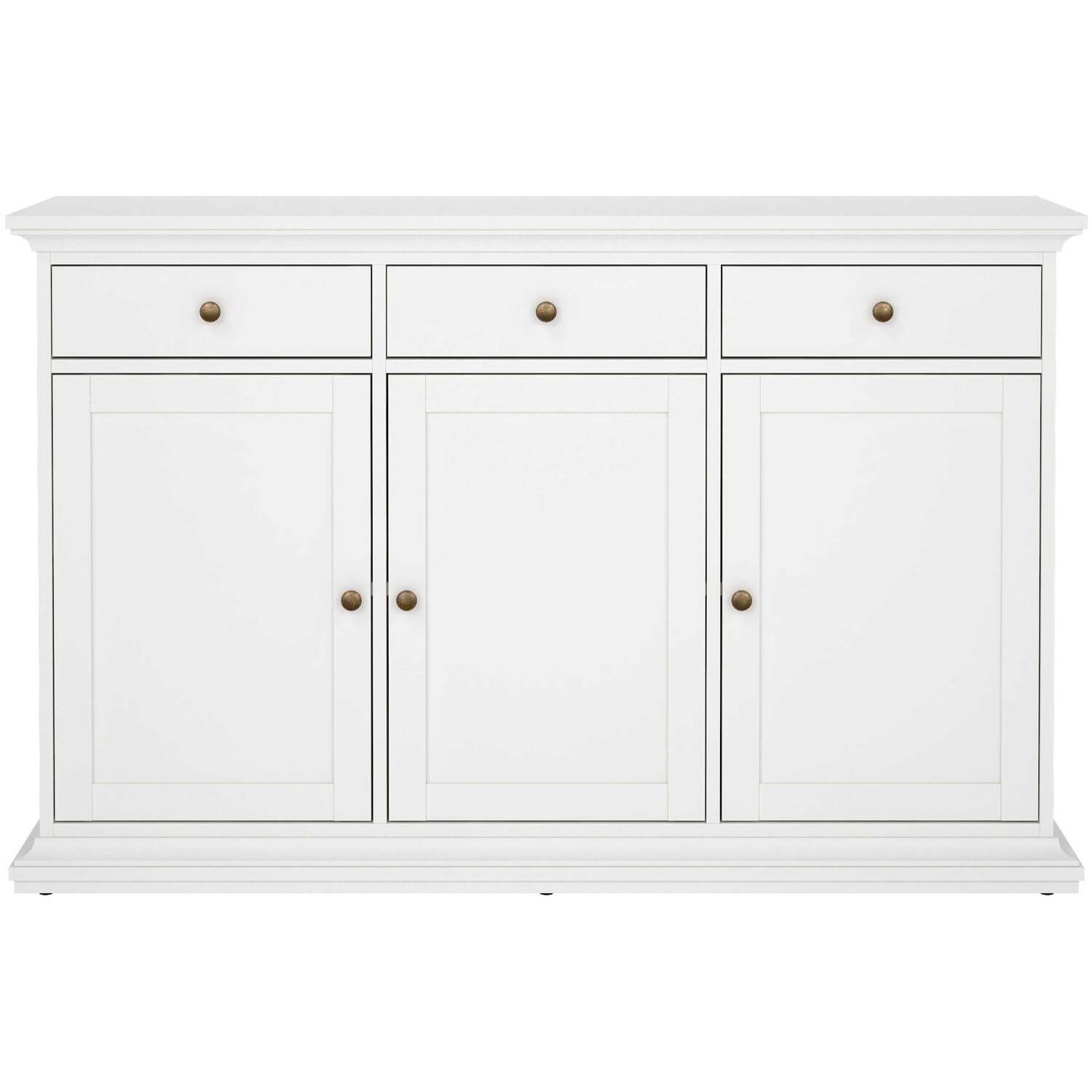Osaka Farmhouse Matt White Wooden Sideboard - 3 Doors, 3 Drawers - White