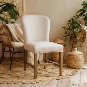 Poët Soft Grey Upholstered Dining Chair with Stud Trim