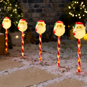 Set of 5 Retro Santa Stake Lights