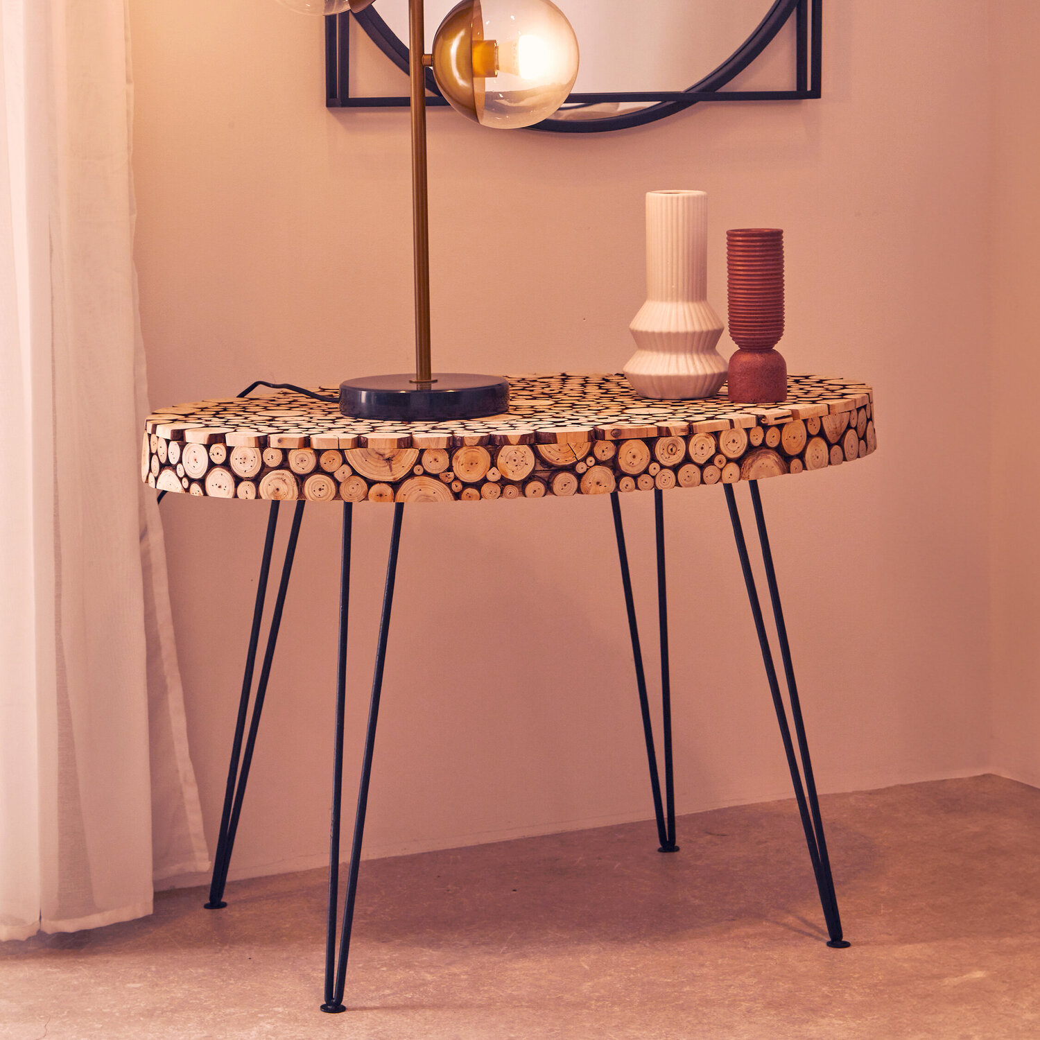 Lacuna Fir Wood Oval Coffee Table - Black