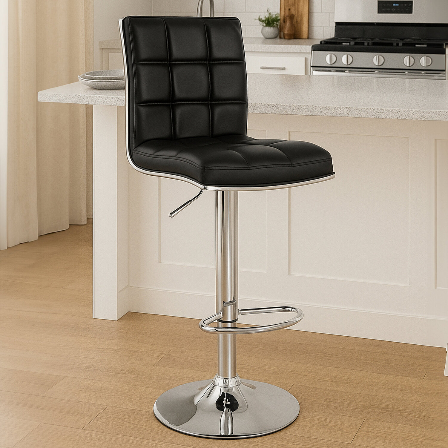 Tavor Black Faux Leather Bar Chair - Silver