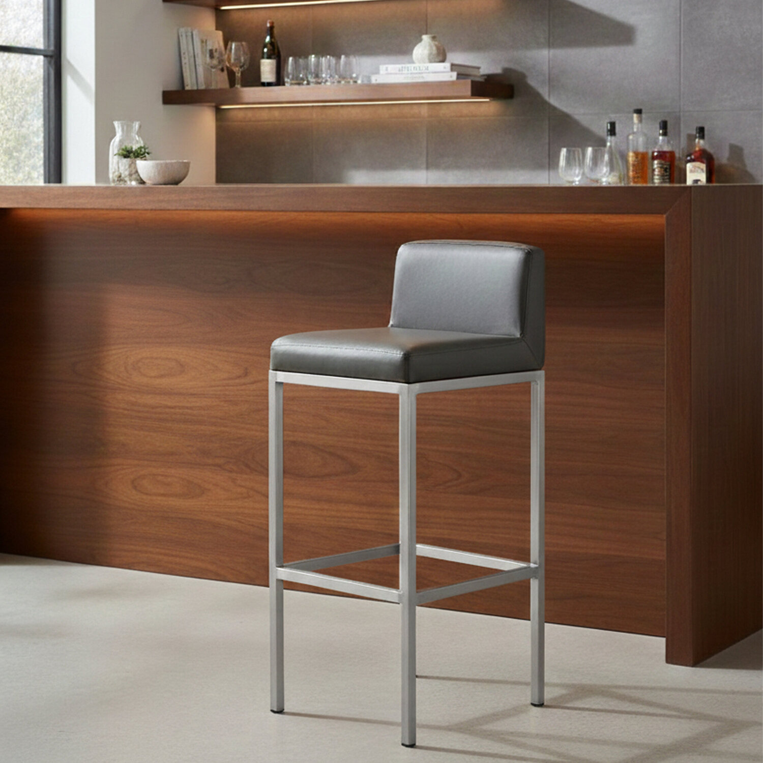 Baina Black And Chrome Finish Bar Chair - Black