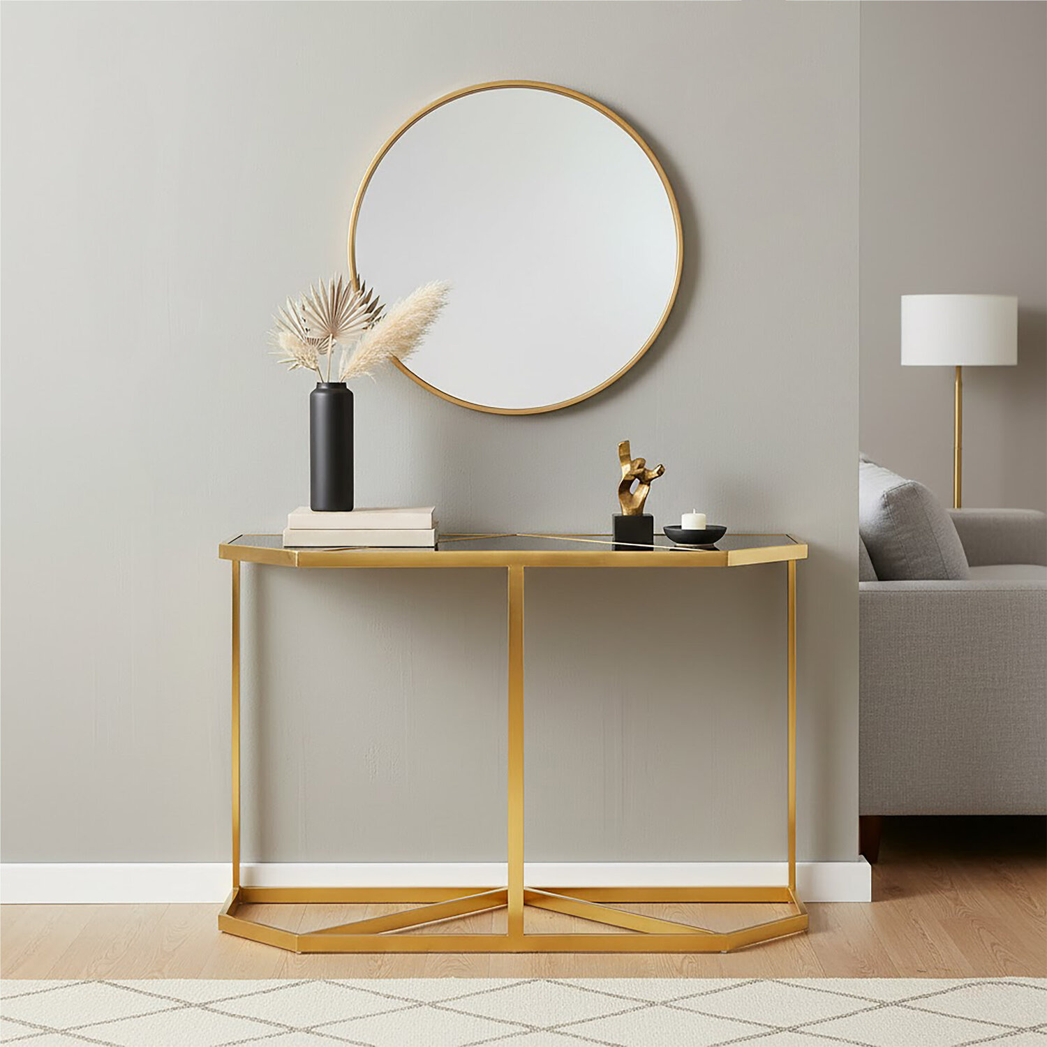 Horizon Black Tempered Glass Console Table - Black
