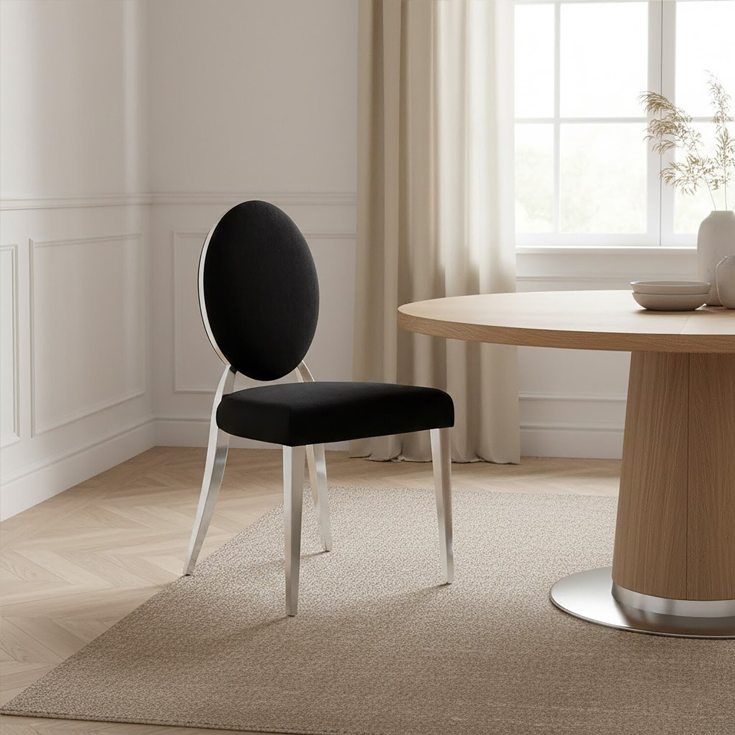 Yasmin Black Velvet And Silver Chair - Black