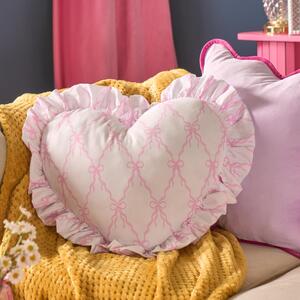 OHS Frill Heart Shaped Bow Ribbon Print Cushion