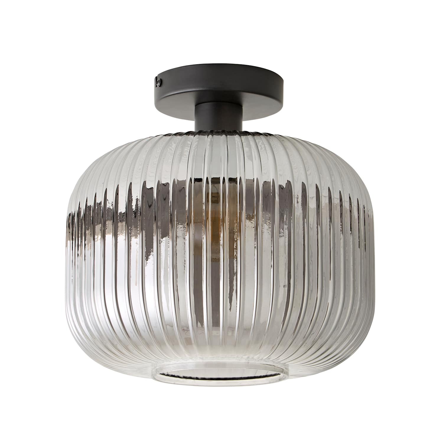 Valuelights Unisex Black Calpe Smoked Gray Shade Flush Matte Stem Ceiling Light W/ Bulb - Image 2