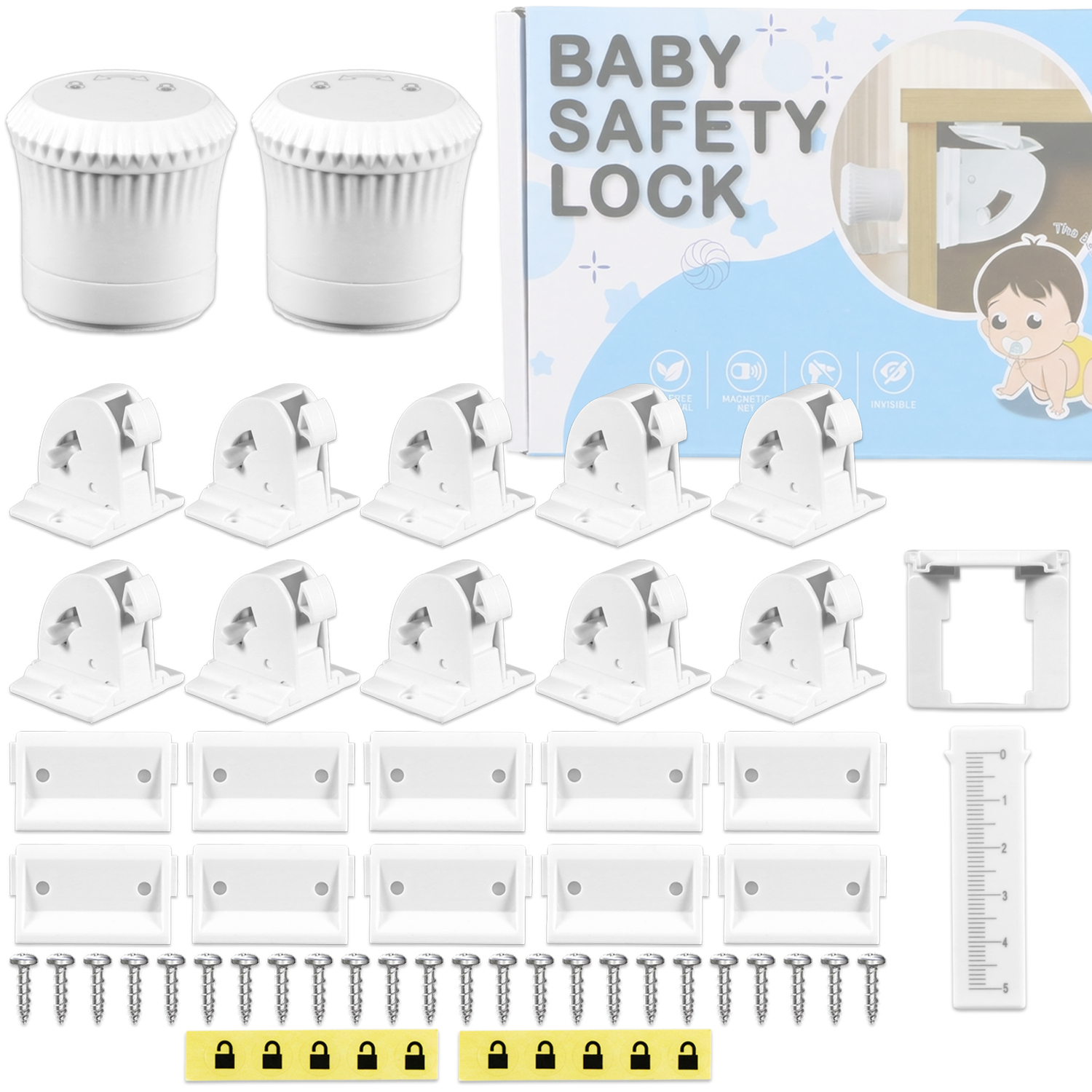 Spares2go Magnetic Child Safety Lock Kit Cupboard Drawer Cabinet Furniture Safe Baby Proofing Set (10 X Locks - White