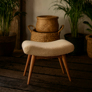 Olbia Boucle Curved Bench 100% Cotton with Mango Wood Legs