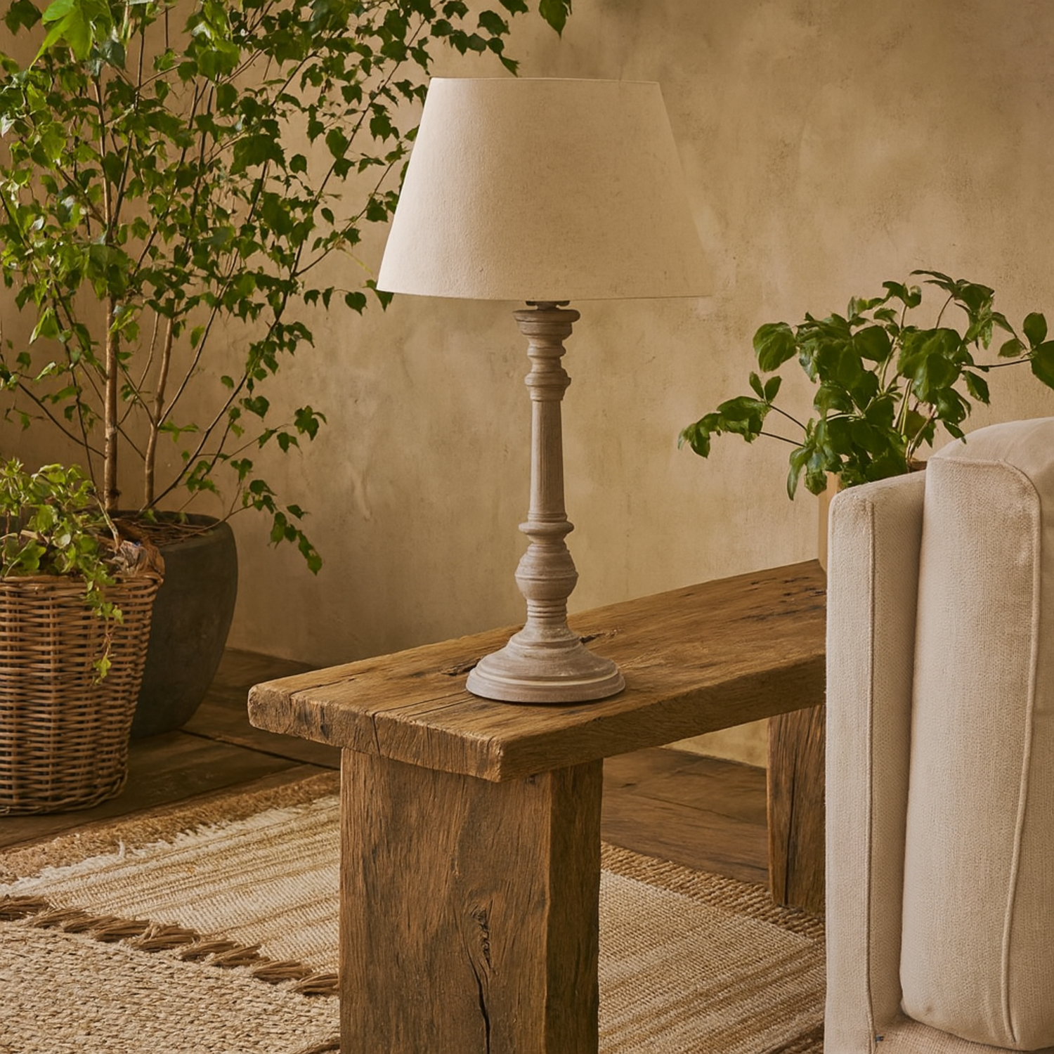 Image of Turin Tall Distressed Wooden Table Lamp&hellip;