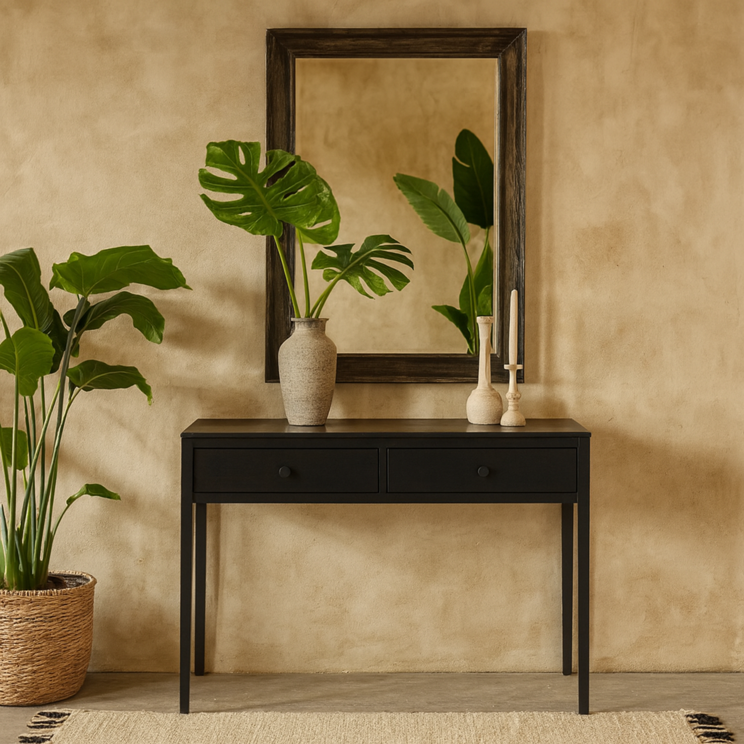 Maceio Wood Grain 2 Drawer Desk - Black wood-grain