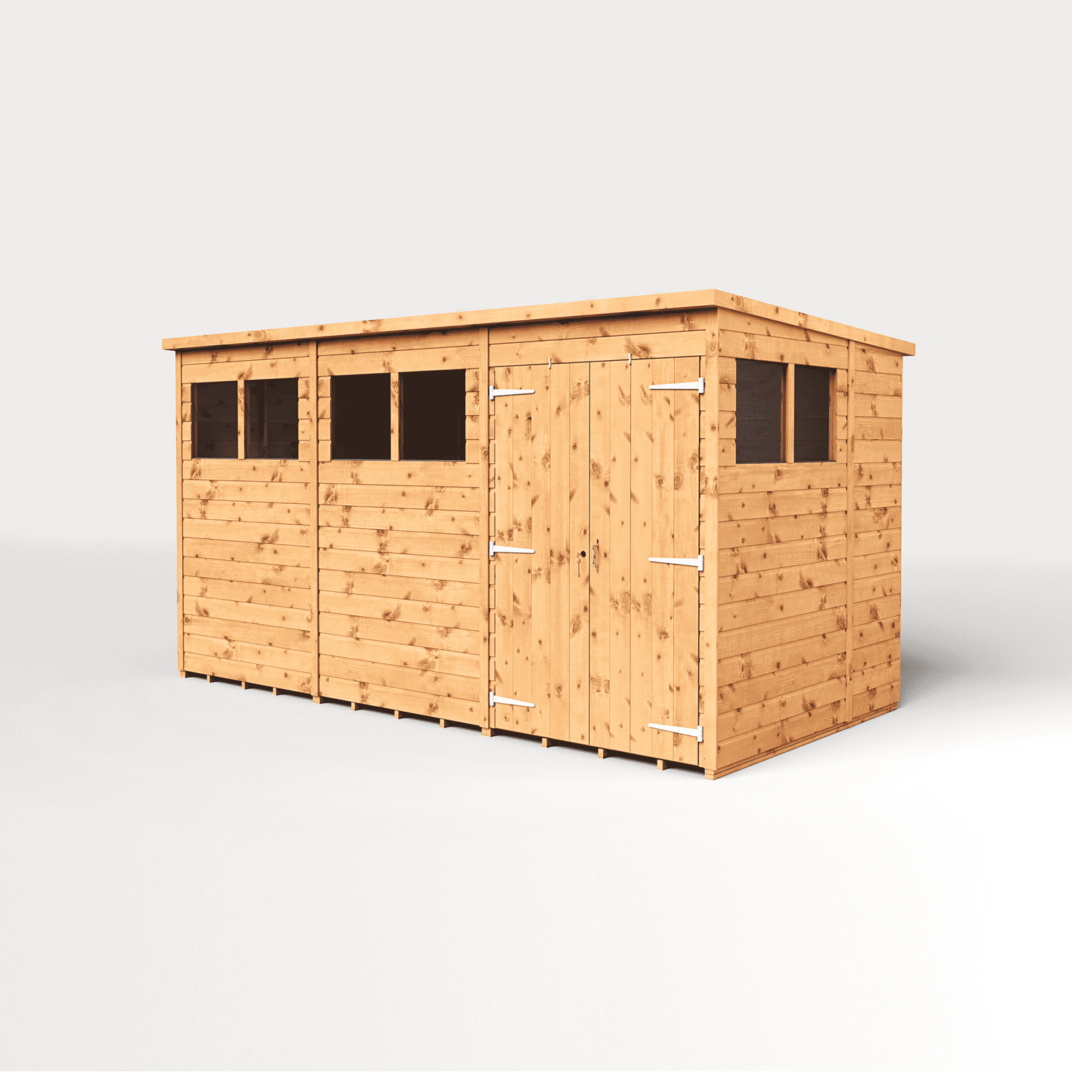 Empire 12x6 Modular Pent Garden Shed with a Double Door & Windows - Brown