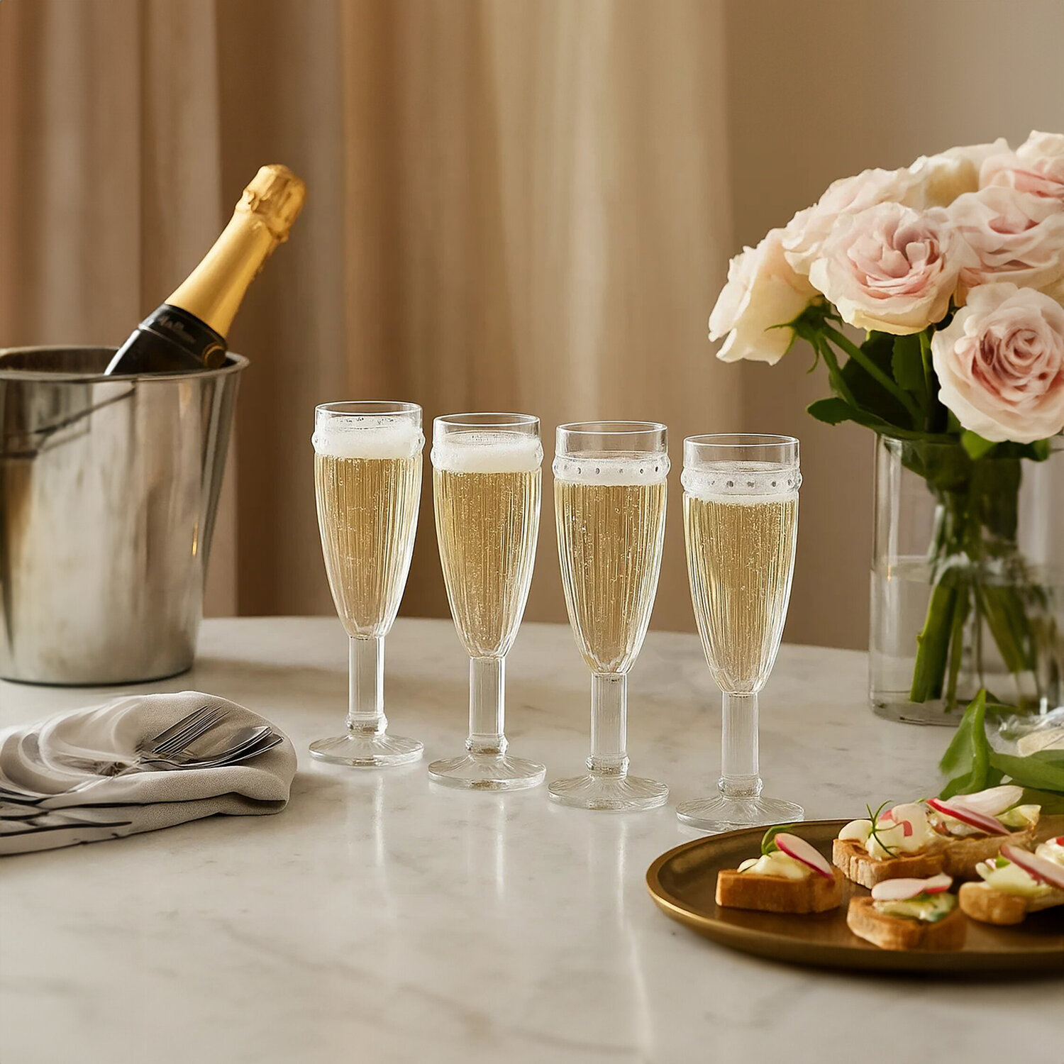 Auclair Set Of Four Champagne Glasses - Transparent