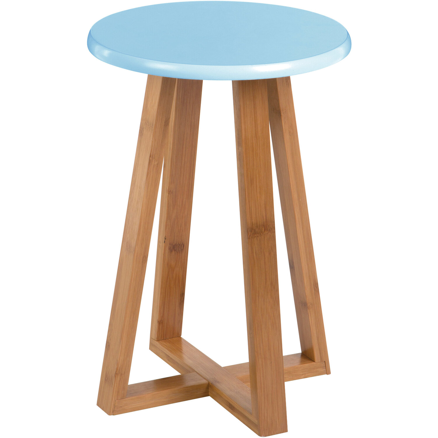 Viborg Blue and Natural Bamboo Round Stool - Blue