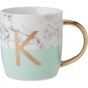 Frosted Deco Marble Effect and Pastel Green Monogram Mug, K