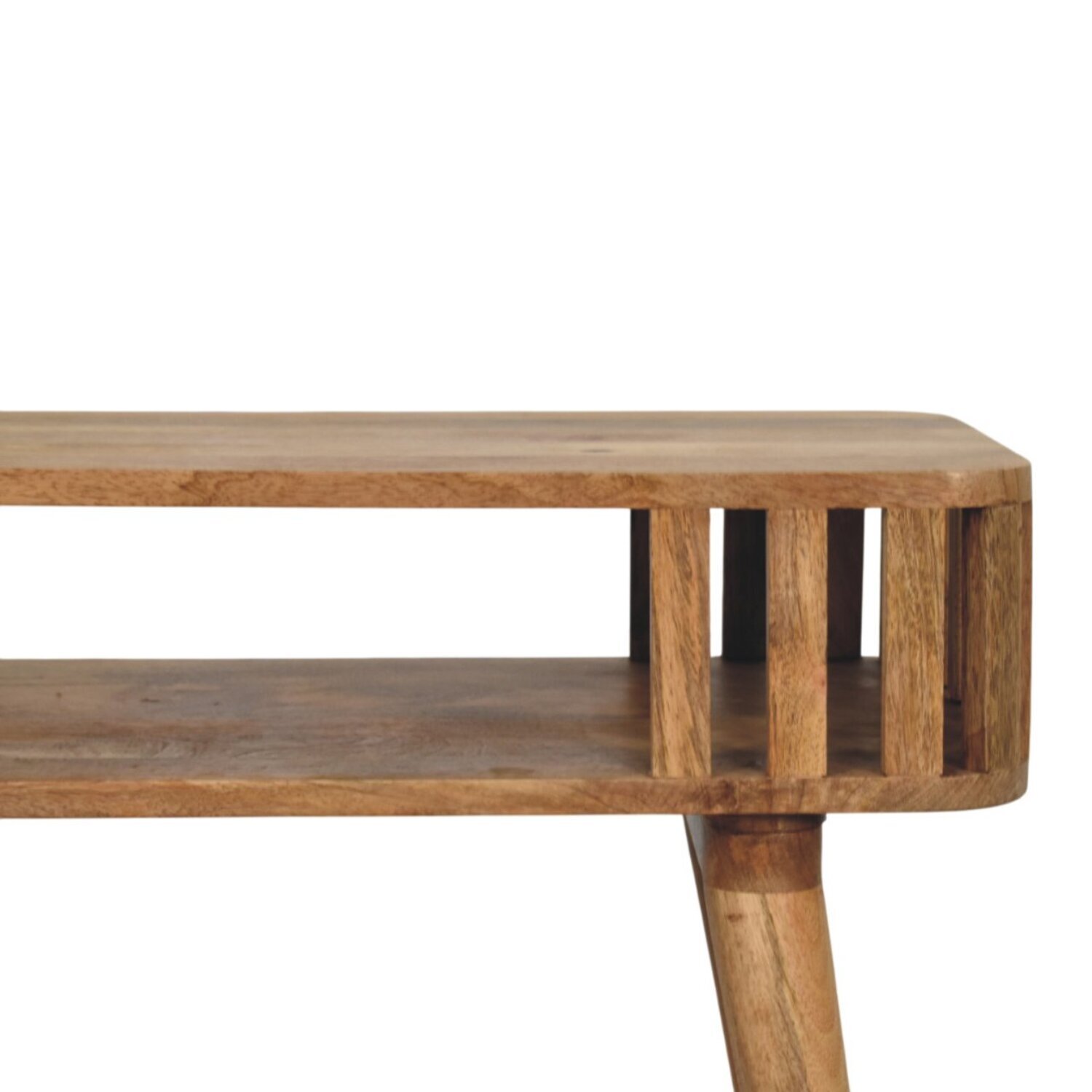 Solid Wood Slatted Oak-ish Console - Brown
